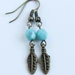 Turquoise Brass Feather Ea..